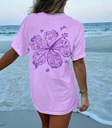 Women's Teens Oversized Graphic Tee Shirts Y2k Short Sleeve Floral Aesthetic Tshirt Top Summer Cute Preppy Clothes-For Women, Holiday, Vacation - 查看 5