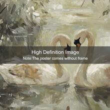 1幅带框/不带框复古天鹅湖风景海报，浪漫爱情墙面艺术帆布画，简约农舍风格复古装饰画，适合情侣、爱人、公寓、客厅、卧室、现代家居装饰 - 彩色 - 查看 6