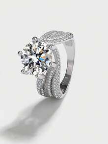 1pc 925 Sterling Silver Plated Platinum Luxury Extra Large Cubic Zirconia Ring, Sparkling Pave Crystal Cocktail Ring For Women, Suitable For Weddings And Parties - Diamond Ring - View 9