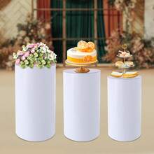 Pedestal Display Stand, Cylinder Pedestal Stand, 3pcs Pedestal Stand, 3Pcs Large Round Cylinder Tables For Parties Garden Decor(Clear/White) - White - View 2