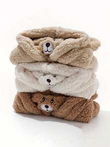 1 Cartoon Bear Plush Hat, Parent-Child With Scarf And Mask, 3-In-1 Fleece Earmuffs, Soft Double Layer, Elastic Drawstring Closure, 100% Polyester, Hand Wash, Lightweight And Suitable For Autumn And Winter Seasons, Daily Wear On Christmas - Multicolor - View 3