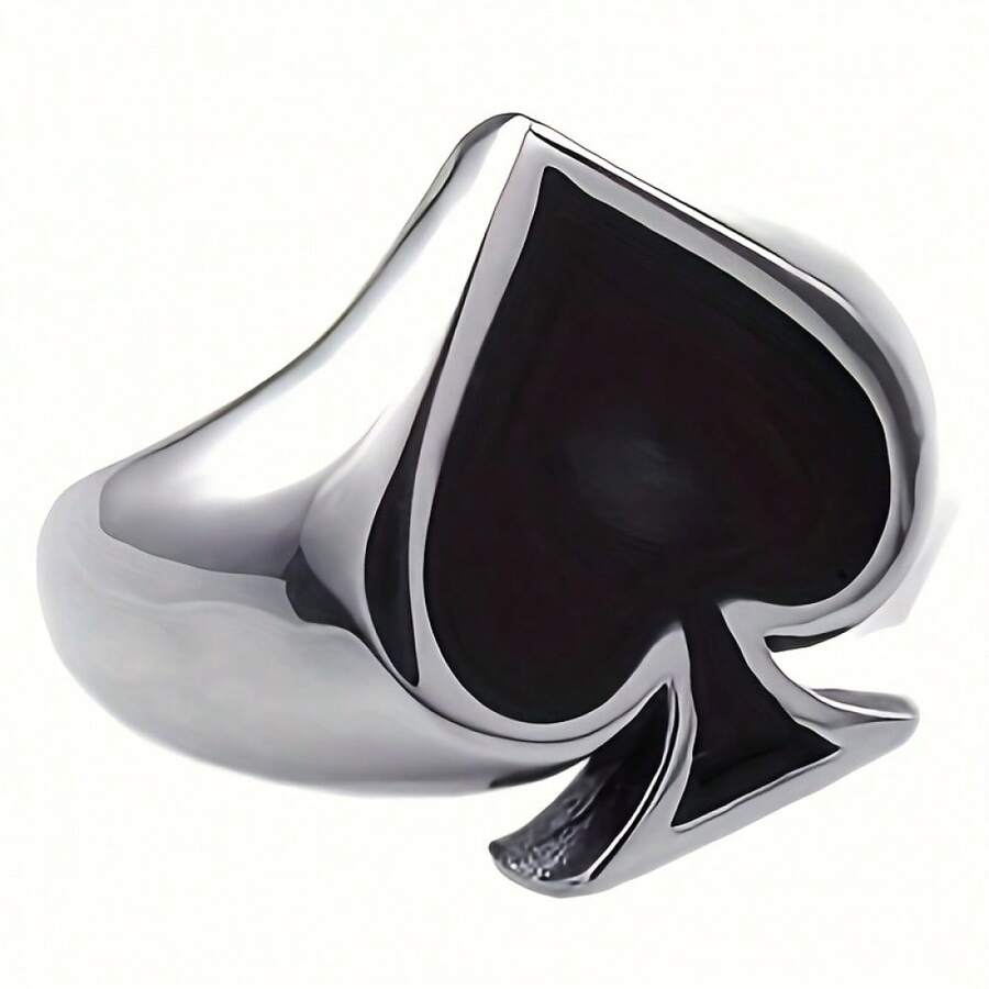 Rings For Men, Men's Rings Stainless Steel Poker Rings Spades Ace Father's Day Gift Men's Rings - 黑色 - 查看 1