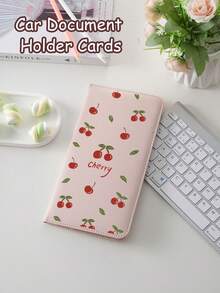 Cherry Bow Car Registration And Insurance Holder, PU Leather Glove Box Organizer,Car Registration And Insurance Holder, Auto Truck Document Wallet Travel Essentials Travel School Back To School School Supplies Holiday Holiday Essentials Vacation Accessories Passport Passport Cover Passport Holder,Ideal Gift For Car, Truck, Motorcycle And Trailer Owners, Also Great As A Christmas, New Year Gift