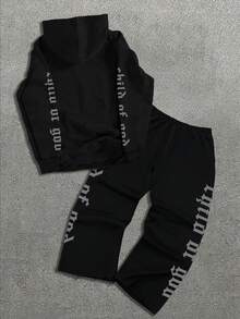 Bộ áo hoodie và quần nỉ in họa tiết Gothic thời trang nam, trang phục mùa thu - màu đen - Xem 2