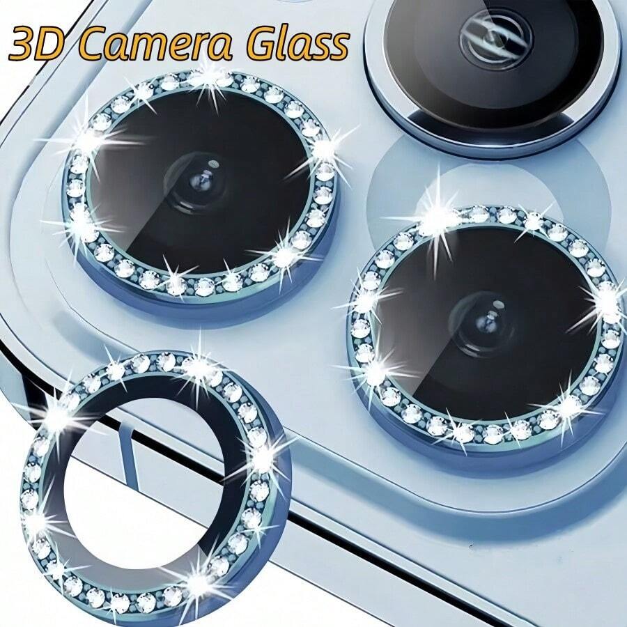 Color Rhinestone Camera Lens Protective Film Compatible With Apple 16 14 13 Pro 6.1-Inch/14 Pro Max 6.7-Inch Camera Lens Protective Film, Inlaid With Artificial Rhinestone Shiny Camera Cover Tempered Glass Compatible With Apple 14 Pro Max/14 Pro/15 Promax/15 Pro [Perfect Fit] - Artificial Rhinestone Colorful Applicable To Daily Shield, Office, Home Lens Protector Phone Camera Cover Waterproof Shockproof Anti-Fall Scratch Resistant - Blue - View 1