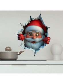 随机发货圣诞节创意卡通圣诞老人破碎墙壁装饰墙贴适用于客厅、卧室