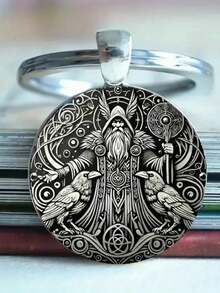 1pc Odin And Raven Design Keychain, With Celtic Knot And Raven, Vintage Viking Decor, Suitable For Bag Accessories, Car Pendant, Anniversary, Halloween, Christmas Gifts
