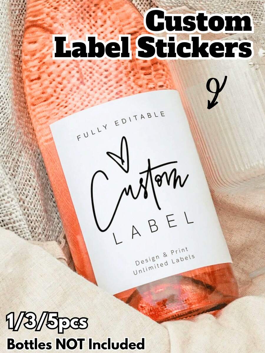 1/3/5pcs Personalized Engagement Party Wine Labels, Engagement Gift Labels, Customized Labels, Wedding Monogram Design, Wine Bottle Stickers, Champagne Labels, Customized Name Stickers, DIY Gifts, Customized Photo Wine Labels - Multicolor - View 1