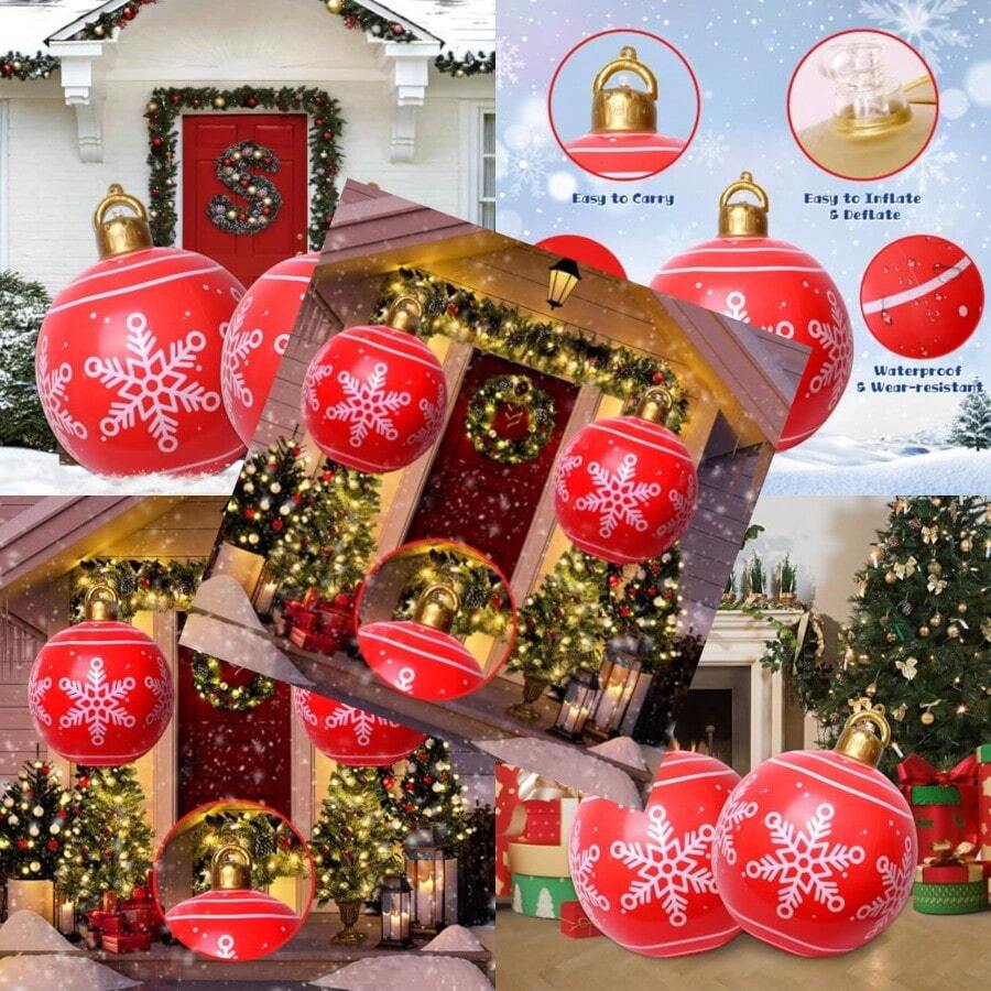 2pcs Giant Inflatable Outdoor Decoration PVC Inflatable Christmas Balls Large Christmas Ornaments Blow Up Yard Lawn Porch Decor 19.6inch