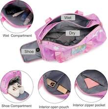 Dafelile Bolsa de lona deportiva para niñas, bolsa de baile para adolescentes, bolsa de viaje para llevar a cabo el fin de semana para pasar la noche, bolsa de gimnasio, bolsa de ballet de viaje con - Bolsa de ballet de unicornio rosa - Ver 3