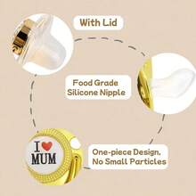 1 Pack Newborn Luxury Silicone Pacifier With Shiny Gems, Gold Baby Pacifier With Clip