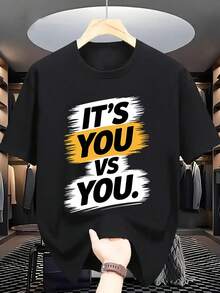 Men's Summer Short Sleeve T-Shirt With Letter '' Print - Casual Round Neck Breathable Top, Short Sleeve Summer Wear For Hot Weather, Machine Washable & Dry Cleanable, Versatile For Casual Or -Casual Outfits - In Stock () - Black - View 1