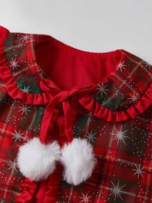 Kids Plaid Cape Adorable Ruffled Doll Collar Snowflake Pattern Cloak  Baby Shawl With Tie Closure - Orange - View 4