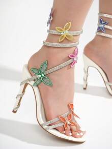 Bitnari Rhinestone Ankle Wrap High Heels - 彩色 - 查看 4