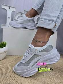 Women's Platform Sneakers, Beautiful, Comfortable And Resistant (LARGE SIZE) - 銀白色 - 查看 7