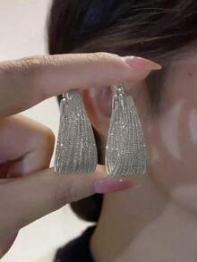 一对欧美时尚几何圆形纹理多层复古耳环，适合节日佩戴 - 金黃色耳環款 - 查看 3