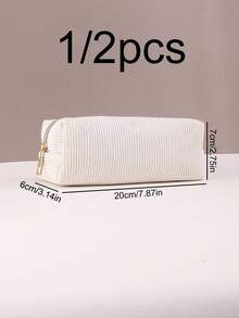 1/2个灯芯绒铅笔盒，大容量简约纯色灯芯绒文具收纳袋，必备学习用品整理袋