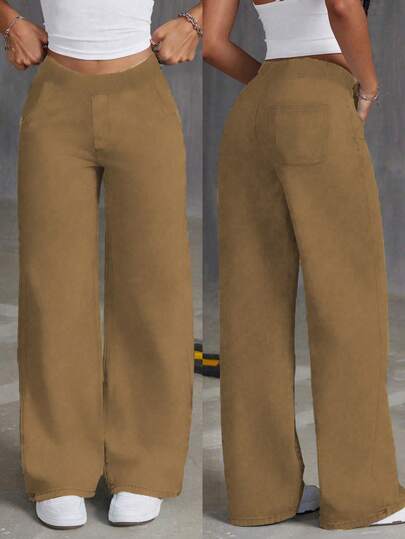 1pc Teen Girls Casual Loose Outdoor Exercise Pocket Straight Leg Pants, Spring/Summer/Autumn