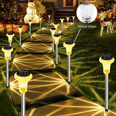 2/6/12pcs Solar Powered Garden Lights, Solar Stainless Steel Tube Lights, Solar Crystal Lights, Solar Pathway Lights, Solar Decorative Lights, 6/12pcs LED Lights, Compact & Practical, Suitable For Garden, Driveway And Landscape Lighting Decor (Warm Light), Christmas Decor, Christmas Lights, Fairy Lights