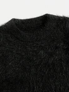 男式超大落肩马海毛套头衫，秋冬 - 黑色 - 查看 3