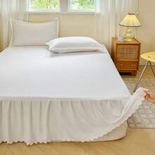 1 Stück einfarbiger, weicher und bequemer Bettrock, einfarbiger, weicher, gebürsteter Bettrock, geeignet für Zuhause und Schlafzimmer, für alle Jahreszeiten - Simple Series-Grün - Übersicht 8