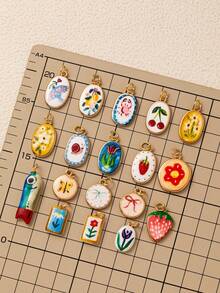 1件涂鸦风格花朵、螃蟹、蜗牛、小鸟、草莓、樱桃、蝴蝶结吊坠，18K镀金，装饰珠，女士珠宝配饰，DIY工艺品，钥匙扣装饰 - 彩色 - 查看 3