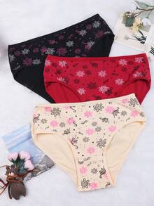 6-Piece Women's Soft Mid-Rise Floral Underwear Set - Elegant And Comfortable Daily Underwear In Various Colors (Purple, Red, Black, Pink, Yellow) With Delicate Patterns And Breathable Fabric, Adorable And Fashionable 6-Pack - 彩色 - 查看 6