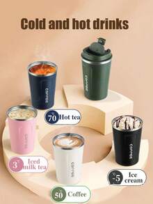 1 pieza Taza de café de acero inoxidable de 380/510ml, Taza portátil, Botella de agua para coche, Aislamiento de 6 horas, Botella de agua deportiva de gran capacidad para bebidas frías y calientes, Diseño antideslizante, Sello súper fuerte, Adecuada para leche, café, té caliente, bebidas frías, jugo, Regalo perfecto - Multicolor - Ver 5