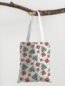 1 Stück Weihnachtsbaum Muster Tragetasche, große Kapazität Schultertasche, Damen Lässig Handtasche, Segeltuch Tragetasche geeignet für Arbeit, Schule, Einkaufen