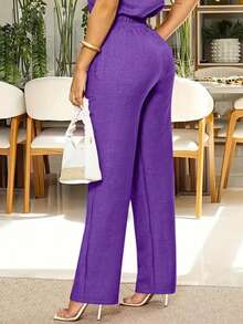 Women's Fashionable Casual Elegant Pants With Slant Pockets And Button Details, Suitable For Commuting - Purple - View 4