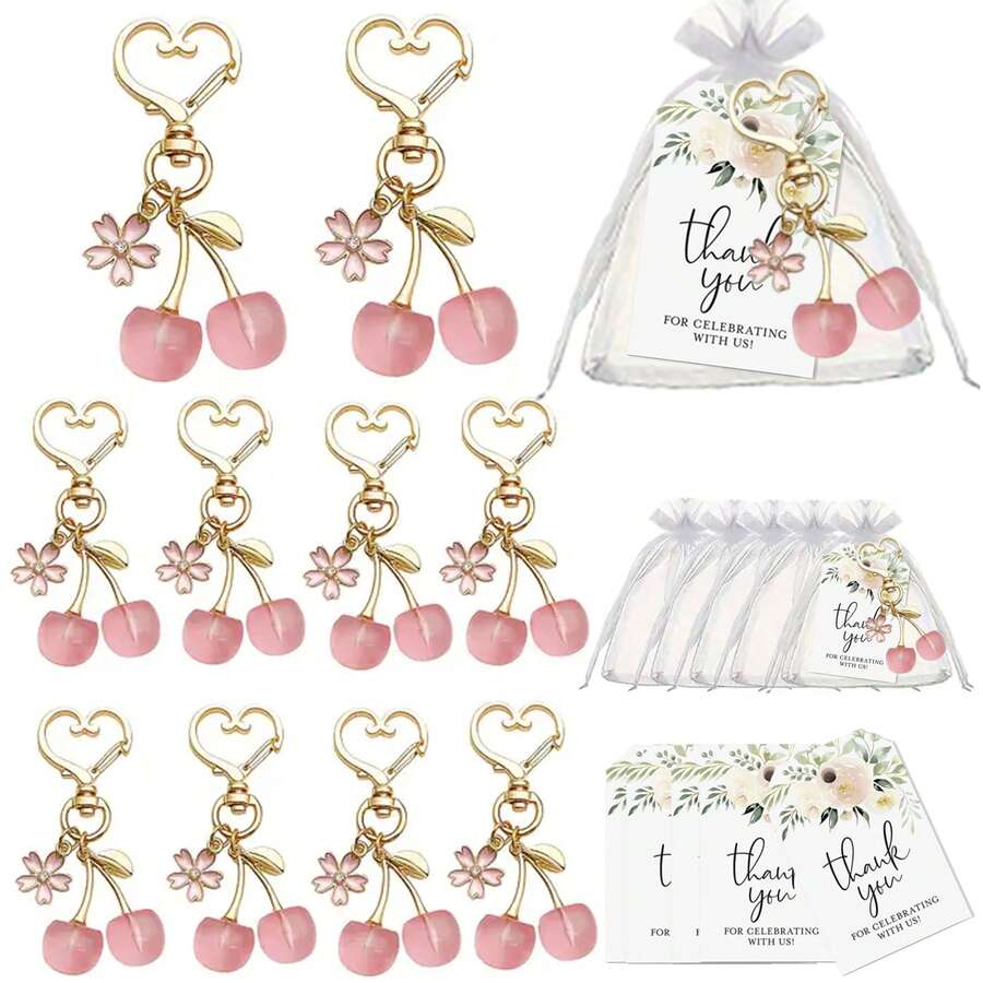 15/3pcs Pink Sakura Keychain Pendant, Cute Multifunctional Fruit Theme Party Favor, Birthday Wedding Bride Gift, Gender Reveal Party, Fruit Keychain, Teacher Appreciation Gift - Multicolor - View 1