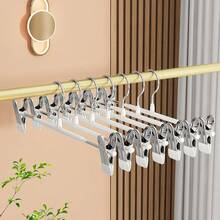 5pcs Non-Slip Coated Pant Rack, Stainless Steel Trouser Hanger, Drying Pant Organizer, Thickened Multi-Function Pant Clips, Wardrobe Storage, White - Regular Size - White - View 4
