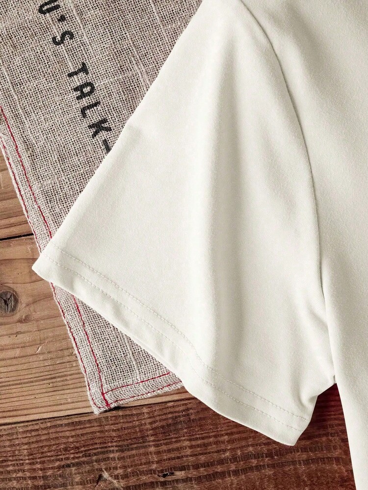Mujer casual estampado minimalista gráfico línea suelta cuello redondo manga corta primavera verano uso diario camiseta - Blanco - Añade 3