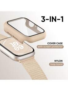 兼容 表带盒 男女款时尚运动柔软透气魔术自粘尼龙表带 + 磨砂纹理防摔防刮 PC 和钢化玻璃保护膜一体式表壳 兼容 40/41/42/44/45/46/49MM 替换表带盒 兼容 Series Ultra/11/10/9/8/7/6/5/4/SE 表带盒 可水洗表带 触摸感应表壳 - 奶茶色 - 查看 2