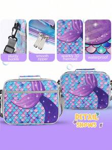 1入組午餐袋 - 3D隔熱午餐盒，適用於女孩學校野餐戶外藍色午餐手提袋，防水可重複使用，附有把手和口袋 - 查看 4