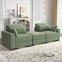 Multi Person Combination Sofa,Highly Resilient Sponge,Solid Wooden Frame,Single Seater Sofa,Storage Bench,Corduroy Sectional For Living Room,Anti-Scratching - Màu xanh Ô liu - Xem 4