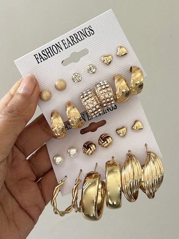 Zestaw 12-24 szt. złotych kolczyków w stylu vintage o geometrycznym kształcie dla kobiet, modne kolczyki koła z pereł, idealne na co dzień, do pracy, na imprezę, jako prezent i na inne okazje