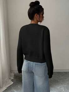 春秋冬女士宽松毛衣，厚实面料，时尚简约商务休闲风，白色/黑色/棕色/粉色可选，优雅通勤度假保暖高端百搭显瘦胜利日可爱上衣，韩版风格 - 黑色 - 查看 4