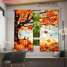 قطعتان من ستائر أوراق القيقب والقرع الخريفية لعيد الشكر، ستائر زخرفية خريفية، معلقة على قضبان، توفر الخصوصية، ستائر مطبوعة، من مادة البوليستر، مناسبة لمشاهد الديكور المختلفة في غرفة المعيشة والمطبخ والنوم