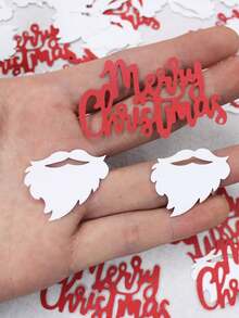 100pcs Santa Claus Beard & Merry Christmas Letter Multicolor Tabletop Confetti For Christmas Party Decoration