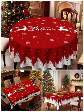 1pc Reusable & Washable Christmas Snowman Pattern Tablecloth, Suitable For Indoor, Outdoor Camping, Picnic, Christmas Party, Home Decor
