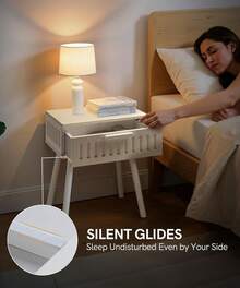 SUMGAR Nachttisch 2er Set Weißer Beistelltisch mit Schublade Modern Nachtschrank kleines Bedside Table mit Beine aus Massivholzholz 30 cm Breit Nachtkästchen für Schlafzimmer Wohnzimmer Zimmer Deko