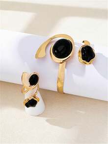 2pcs/Set New European & American Geometric Ring & Bracelet Set, Minimalist Elegant Fashion Bangle Rings Jewelry Suit For Wedding, Party