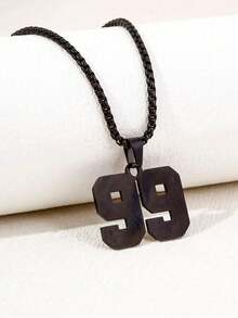 1 件不锈钢 0-99 棒球和足球球衣号码吊坠项链 - 黑色 - 查看 2