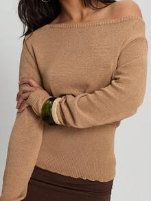 Women's Casual Comfortable Romantic Retro Modern Commute Office Teacher Back To School Season Street Holiday Travel Solid Color Knitted Sweater, Asymmetrical Shoulder Pullover, Suitable For Daily, Beach, Evening Date, Holiday, Office, Home, Photoshoot, Street, Single Party, Travel, Country Music Festival, Airport, Spring, Autumn, Winter, Early Autumn, Autumn/Winter