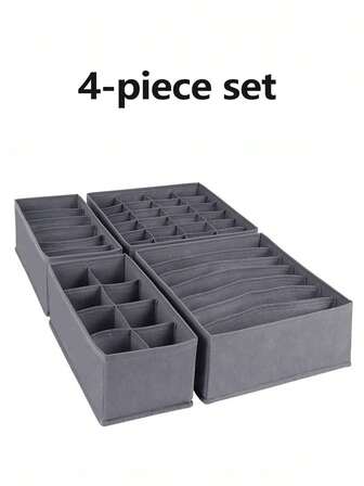 1 pieza/Set de 4 piezas Organizador de armario plegable, incluye cestas de tela plegables y cubos de almacenamiento, divisores de cajones portátiles para ropa, ropa interior, sujetadores, corbatas, accesorios, calcetines, bufandas, leggings, camisetas y ropa de invierno | Ideal para la organización del dormitorio y el hogar (puede almacenar vestidos de mujer, camisetas blancas, pantalones negros)