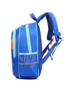 1个背包，适合男孩小学、初中和高中学生，可爱汽车图案，轻便硬壳背包，减少负重，保护背部，返校季背包手提包 - 藍色 - 查看 4