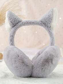 1个可爱纯色猫耳毛绒保暖可折叠耳罩，适合冬季女生，冬季出门必备的防寒助手