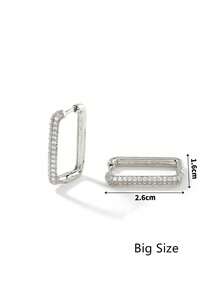 方晶鋯石裝飾圓耳環 - 銀色 - 查看 3