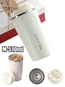 1 pieza Taza de café de acero inoxidable de 380/510ml, Taza portátil, Botella de agua para coche, Aislamiento de 6 horas, Botella de agua deportiva de gran capacidad para bebidas frías y calientes, Diseño antideslizante, Sello súper fuerte, Adecuada para leche, café, té caliente, bebidas frías, jugo, Regalo perfecto - Multicolor - Ver 15